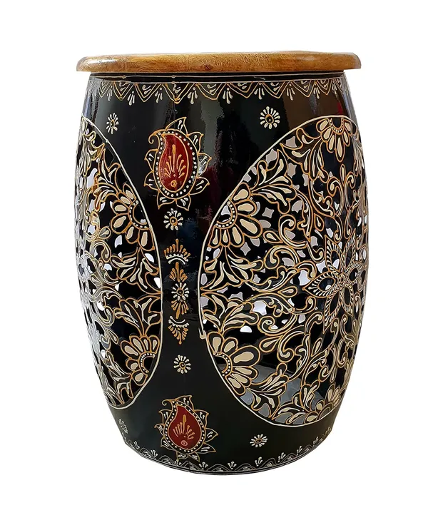 Black_Mandala_Handpainted_Metal_Round_Barrel_Shaped_Stool_With_Mango_Wood_Top_(30_X_30_X_47_Cm)