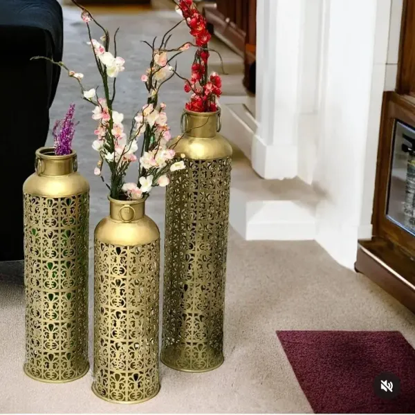 Golden_Netted_Bronze_Textured_Standing_Metal_Tea_Light_Holder_Ambient_Floor_Lamp_(Set_Of_3)_(107_X_23_X_7_Cm)