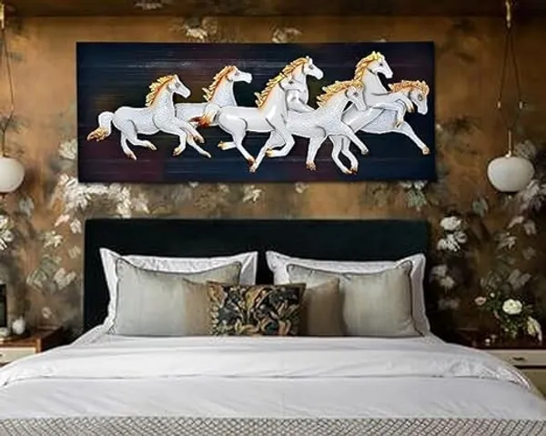 White_Anti_Rust,_Wooden_Backdrop_Seven_Galloping_Mighty_Horses_Wall_Mount_Metal_Wall_Decor_(133_X_63_X_12_Cm)