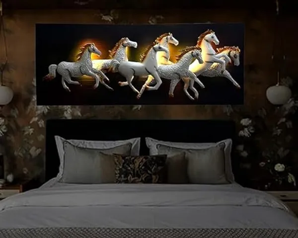 White_Anti_Rust,_Wooden_Backdrop_Seven_Galloping_Mighty_Horses_Wall_Mount_Metal_Wall_Decor_(133_X_63_X_12_Cm)