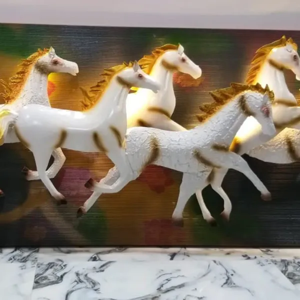 White_Anti_Rust,_Wooden_Backdrop_Seven_Galloping_Mighty_Horses_Wall_Mount_Metal_Wall_Decor_(133_X_63_X_12_Cm)