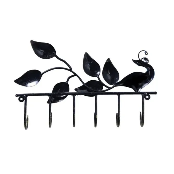 Sky_Blue_&_Golden_Alluring_Back_Looking_Peacock_Key_Holder_With_Large_Leaves_(32_X_20_X_5_Cm)