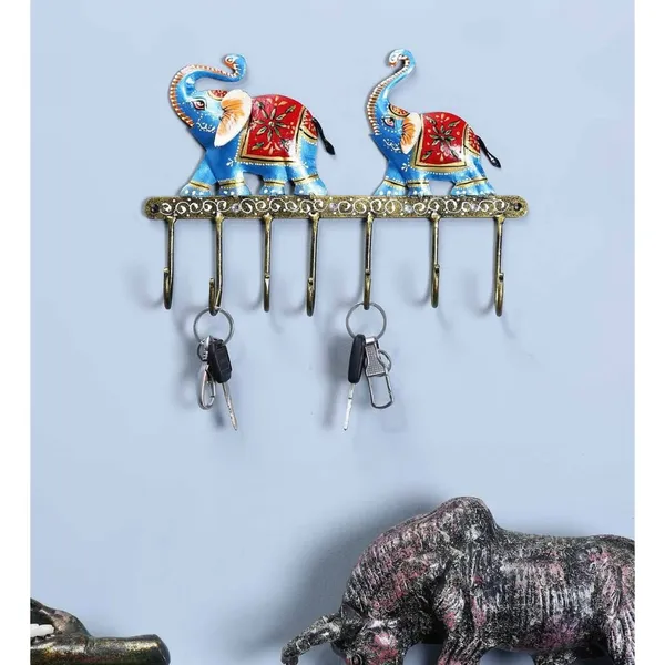 Multicolor_Elephant_Mother_And_Calf_Key_Holder_With_Handpainted_Saddles_And_Trunks_(32_X_20_X_4_Cm)