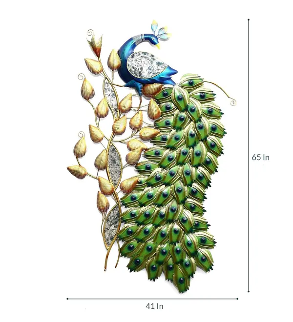 Green_&_Golden_Iron_Backlit_Novelty_Peacock_Wallmount_With_Long_Tail_(165_X_104_X_9_Cm)