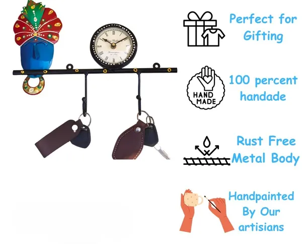 Multicolor_Lord_Shree_Krishna_Ji_Wall_Clock_Key_Holder_With_Handpainted_Face_And_A_Turban_(56_X_46_X_5_Cm)
