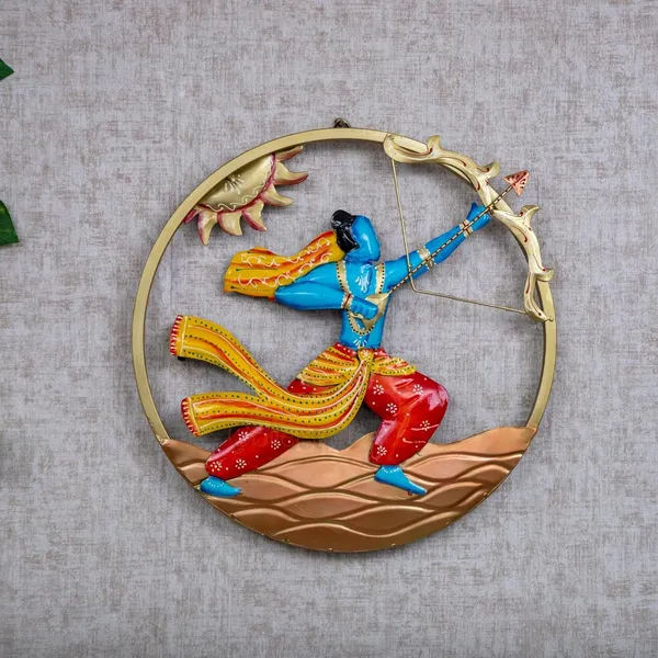 Multicolor_Lord_Shree_Ram_Raising_Dhanush_Metal_Wall_Art_In_Warrior_Form_With_Sun_In_The_Background_(48_X_48_X_5_Cm)