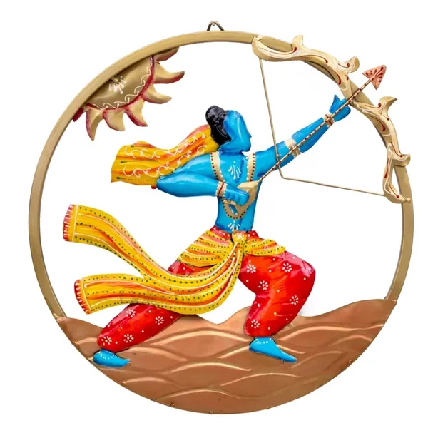 Multicolor_Lord_Shree_Ram_Raising_Dhanush_Metal_Wall_Art_In_Warrior_Form_With_Sun_In_The_Background_(48_X_48_X_5_Cm)