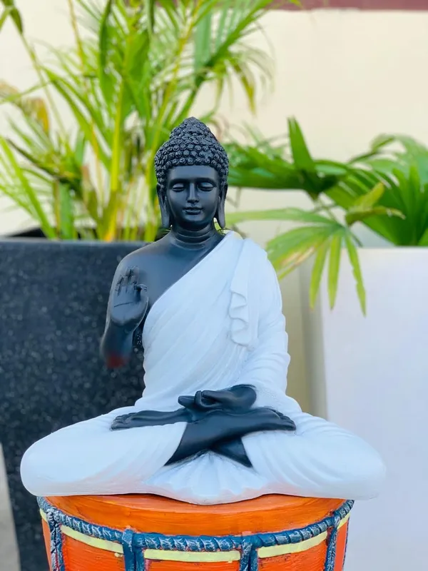 White_&_Black_Meditating_Blessing_Buddha_Resin_Statue_(37_X_22_X_10_Cm)
