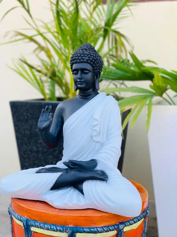 White_&_Black_Meditating_Blessing_Buddha_Resin_Statue_(37_X_22_X_10_Cm)