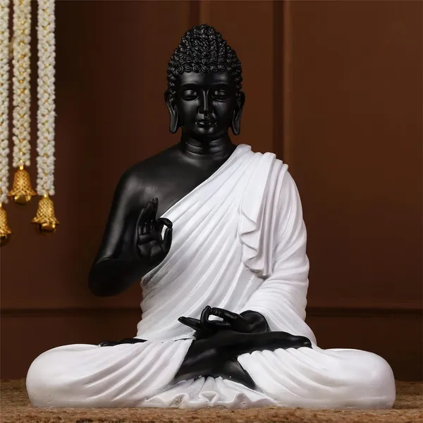 White_&_Black_Meditating_Blessing_Buddha_Resin_Statue_(37_X_22_X_10_Cm)
