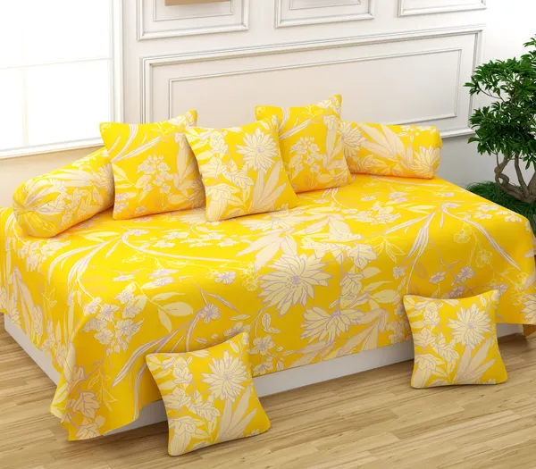 Super_Soft_Glace_Cotton_Spring_Prints_Diwan_Set_For_Living_Room,_Diwan_Set_Covers_Cotton,_8Pc-_Warm_Mustard