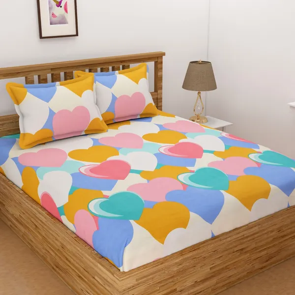 DHAANYA_ELASTIC_FITTED_DOUBLE_BED_SUPER_SOFT_GLACE_COTTON_SET_OF_3_(1_BEDSHEET,_2_PILLOW_COVERS)_OSCAR-_EARLY_TEENAGE_PRINTS-_COLORFUL_HEARTS