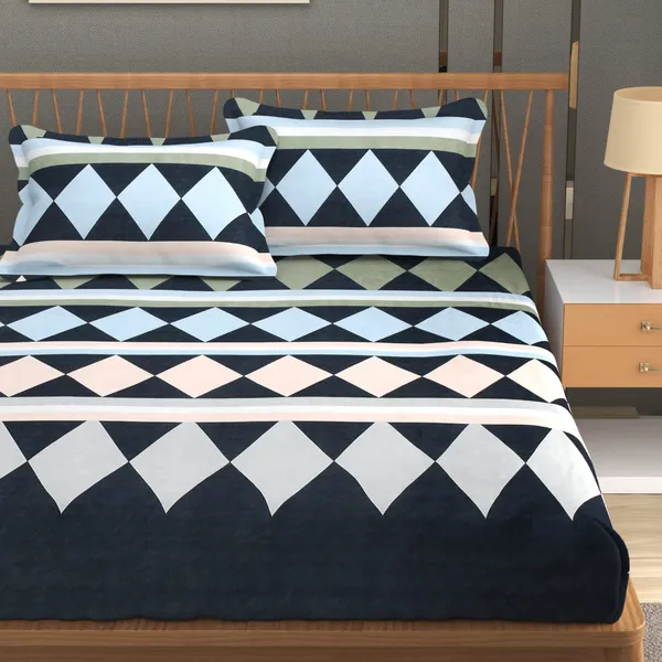 DHAANYA_ELASTIC_FITTED_DOUBLE_BED_SUPER_SOFT_GLACE_COTTON_SET_OF_3_(1_BEDSHEET,_2_PILLOW_COVERS)_OSCAR-_GEOMETRICAL_PRINTS-_AMAZING_ROHMBUS