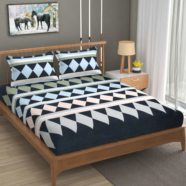 DHAANYA_ELASTIC_FITTED_DOUBLE_BED_SUPER_SOFT_GLACE_COTTON_SET_OF_3_(1_BEDSHEET,_2_PILLOW_COVERS)_OSCAR-_GEOMETRICAL_PRINTS-_AMAZING_ROHMBUS