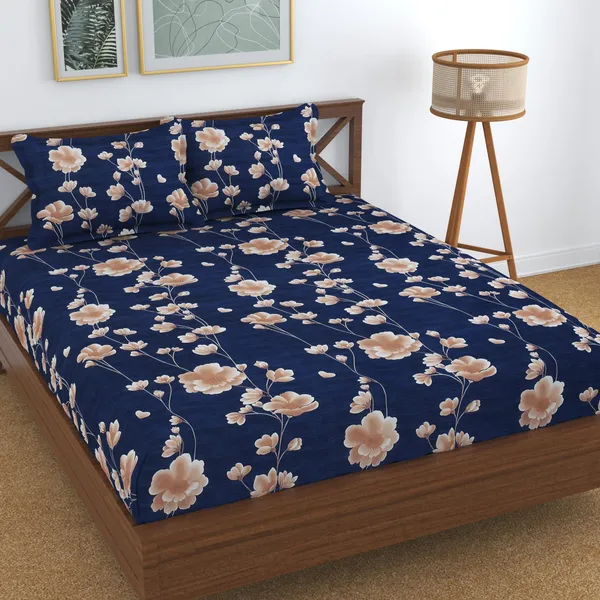 DHAANYA_ELASTIC_FITTED_DOUBLE_BED_SUPER_SOFT_GLACE_COTTON_SET_OF_3_(1_BEDSHEET,_2_PILLOW_COVERS)_OSCAR-_FRESH_GARDEN_PRINTS-_BLUE_MEADOWS