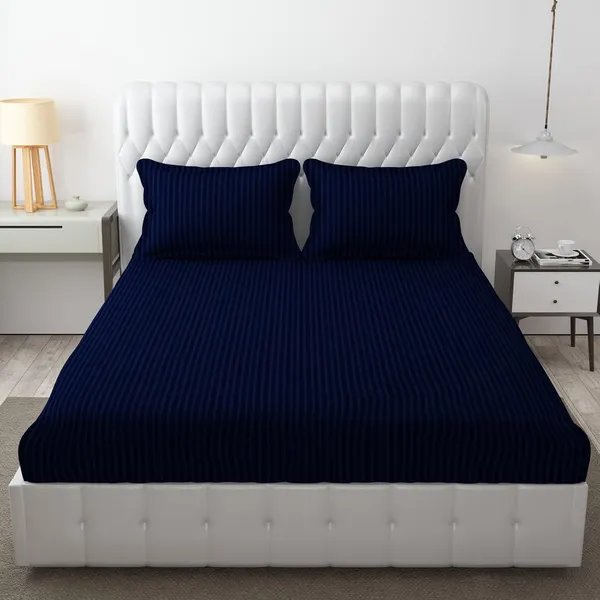 Navy_Blue_Microfiber_Soft_Cotton_King_Size_Double_Bedsheet_Set_With_2_Pillow_Covers__Satin_Striped_Ideal_Hotels_And_Guest_Rooms