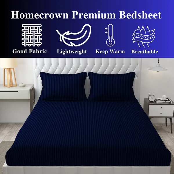 Navy_Blue_Microfiber_Soft_Cotton_King_Size_Double_Bedsheet_Set_With_2_Pillow_Covers__Satin_Striped_Ideal_Hotels_And_Guest_Rooms