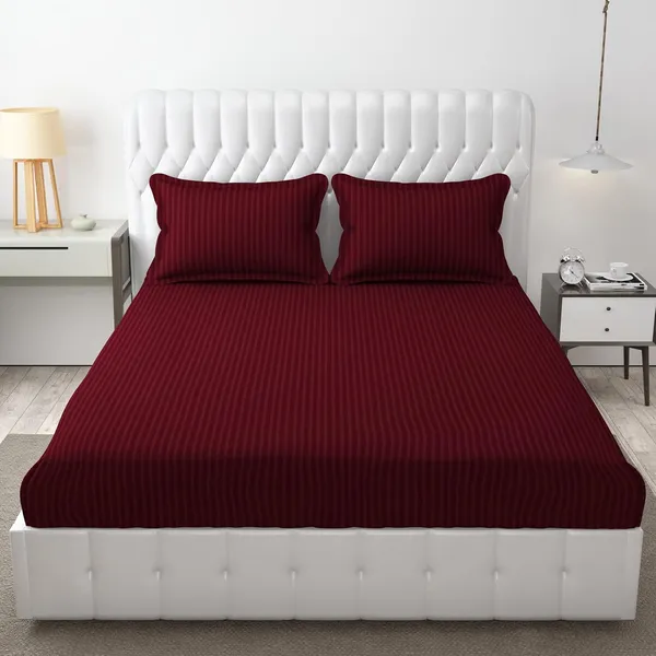 Maroon_Microfiber_Soft_Cotton_King_Size_Double_Bedsheet_Set_With_2_Pillow_Covers__Satin_Striped_Ideal_Hotels_And_Guest_Rooms