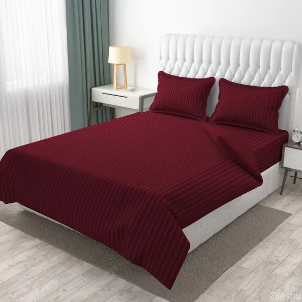 Maroon_Microfiber_Soft_Cotton_King_Size_Double_Bedsheet_Set_With_2_Pillow_Covers__Satin_Striped_Ideal_Hotels_And_Guest_Rooms