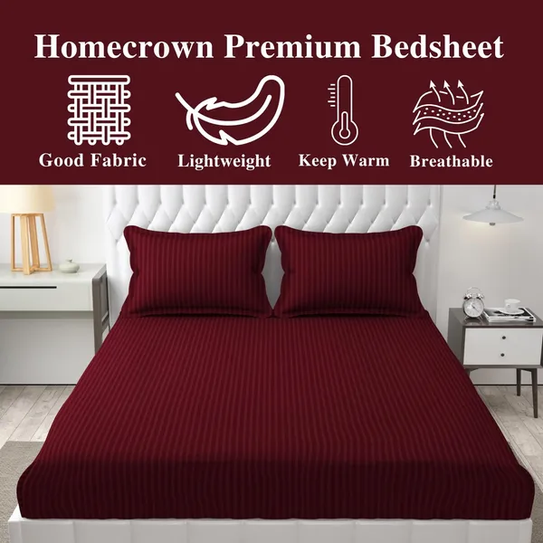 Maroon_Microfiber_Soft_Cotton_King_Size_Double_Bedsheet_Set_With_2_Pillow_Covers__Satin_Striped_Ideal_Hotels_And_Guest_Rooms