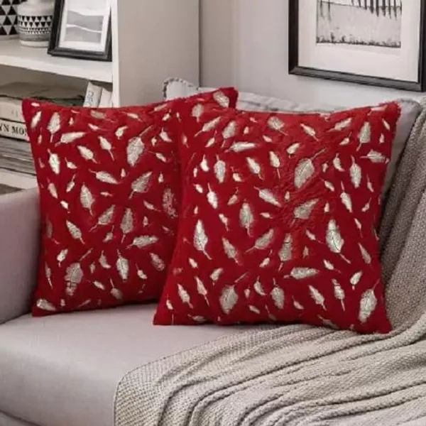 Set_Of_2_Red_Velvet_Cushion_Covers_Feather_Print_Soft_Faux_Fur_Decorative_Throw_Pillow_Covers_For_Sofa_Couch_Bed_Living_Room
