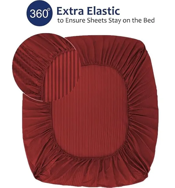 Maroon_Striped_Cotton_Feel_Elastic_Fitted_Double_Bedsheet_With_2_Pillow_Covers_For_King_Size_Bed_Thick_Mattress_Perfect_Hotels