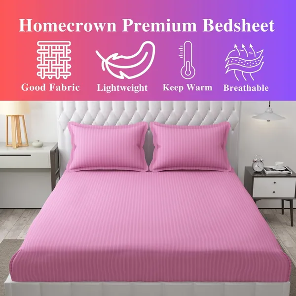 Pink_Microfiber_Soft_Cotton_King_Size_Double_Bedsheet_Set_With_2_Pillow_Covers__Satin_Striped_Ideal_Hotels_And_Guest_Rooms