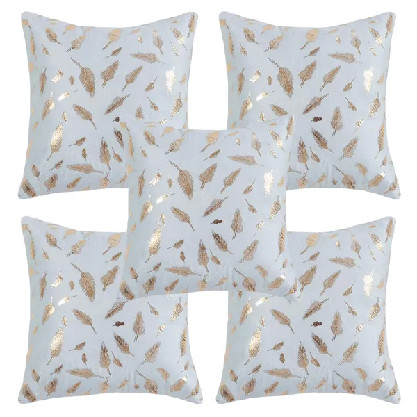 Set_Of_5_White_Soft_Leaf_Print_Velvet_Cushion_Covers