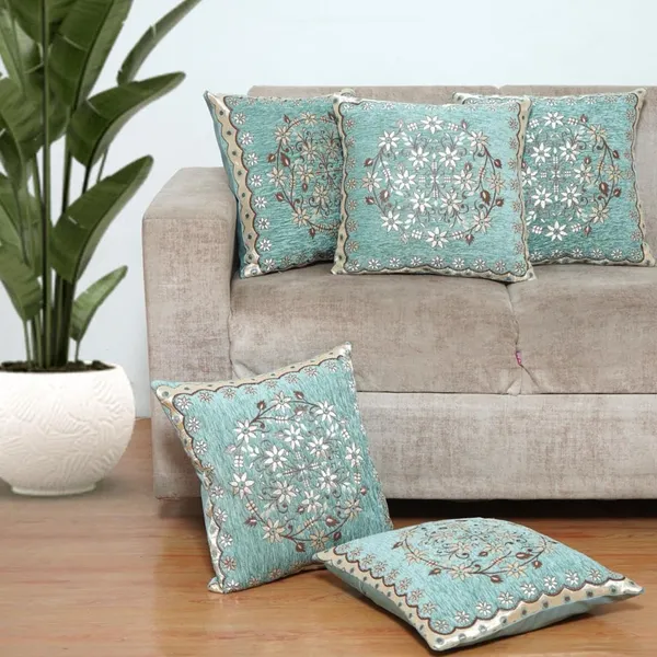 Set_Of_5_Green_Velvet_Cushion_Covers_Floral_Decorative_Throw_Pillow_Covers_For_Sofa_Couch_Bed_And_Living_Room