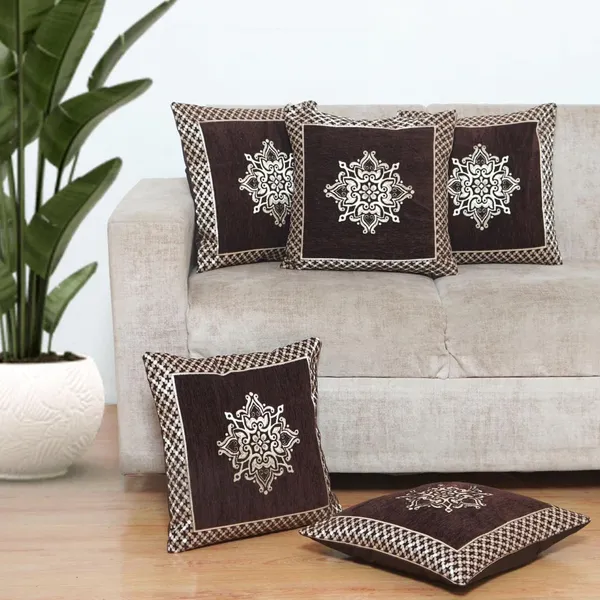 Set_Of_5_Brown_Velvet_Floral_Cushion_Covers_|_For_Sofa_&_Couch