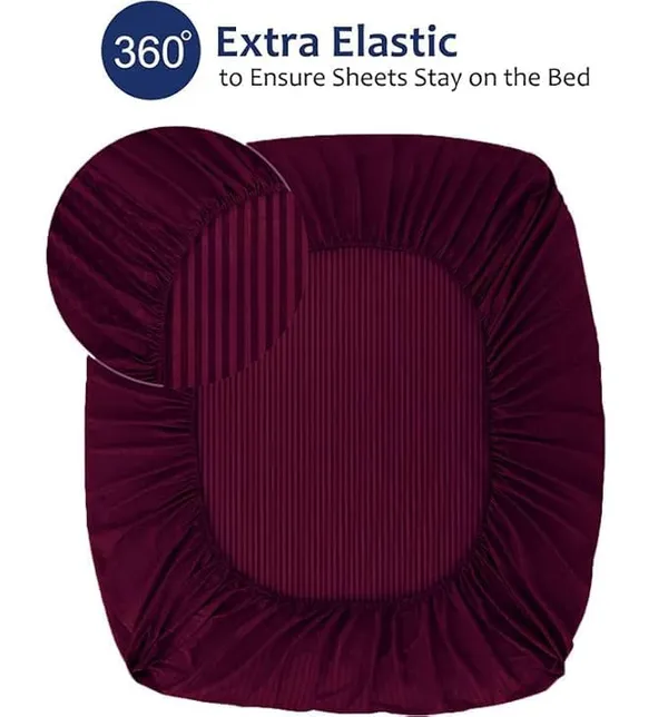 Purple_Striped_Cotton_Feel_Elastic_Fitted_Double_Bedsheet_With_2_Pillow_Covers_For_King_Size_Bed_Thick_Mattress_Perfect_Hotels