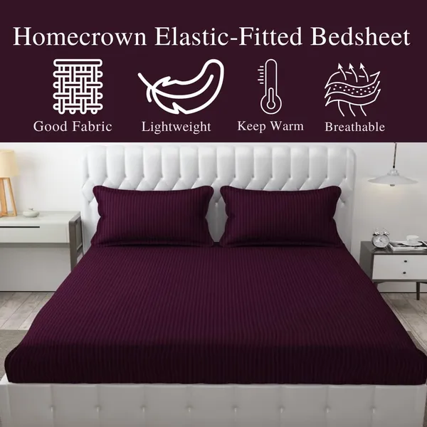 Purple_Striped_Cotton_Feel_Elastic_Fitted_Double_Bedsheet_With_2_Pillow_Covers_For_King_Size_Bed_Thick_Mattress_Perfect_Hotels
