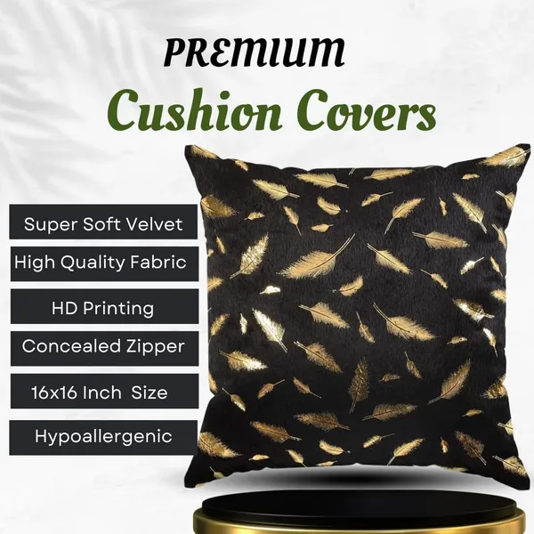 Set_Of_5_Black_Soft_Velvet_Fabric_Feather_Print_Decorative_Faux_Fur_Cushion_Covers_For_Couch_Sofa_Bed