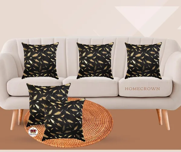 Set_Of_5_Black_Soft_Velvet_Fabric_Feather_Print_Decorative_Faux_Fur_Cushion_Covers_For_Couch_Sofa_Bed