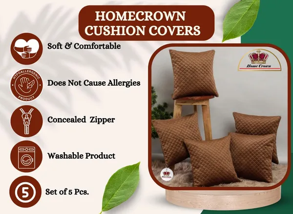 Set_Of_5_Brown_Quilted_Velvet_Decorative_Cushion_Covers_Soft_Throw_Pillow_Cases_For_Sofa_Couch_And_Bed