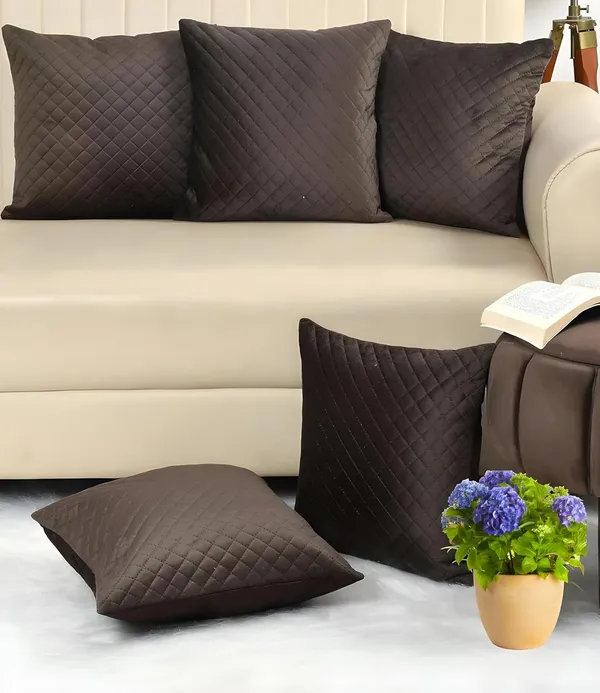 Set_Of_5_Brown_Quilted_Velvet_Decorative_Cushion_Covers_Soft_Throw_Pillow_Cases_For_Sofa_Couch_And_Bed