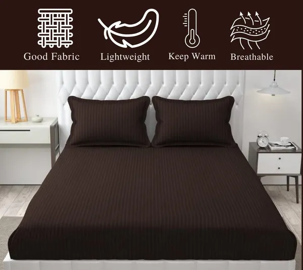 Brown_Microfiber_Soft_Cotton_King_Size_Double_Bedsheet_Set_With_2_Pillow_Covers__Satin_Striped_Ideal_Hotels_And_Guest_Rooms