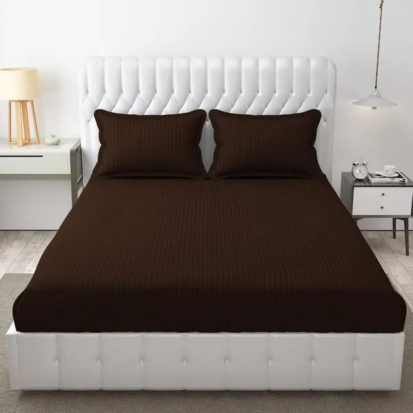 Brown_Microfiber_Soft_Cotton_King_Size_Double_Bedsheet_Set_With_2_Pillow_Covers__Satin_Striped_Ideal_Hotels_And_Guest_Rooms