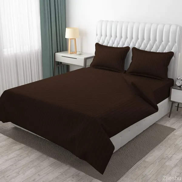 Brown_Microfiber_Soft_Cotton_King_Size_Double_Bedsheet_Set_With_2_Pillow_Covers__Satin_Striped_Ideal_Hotels_And_Guest_Rooms