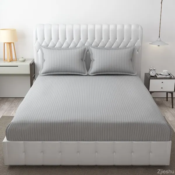 Silver_Grey_Microfiber_Soft_Cotton_King_Size_Double_Bedsheet_Set_With_2_Pillow_Covers__Satin_Striped_Ideal_Hotels_And_Guest_Rooms