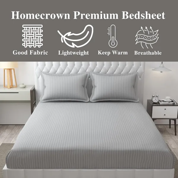 Silver_Grey_Microfiber_Soft_Cotton_King_Size_Double_Bedsheet_Set_With_2_Pillow_Covers__Satin_Striped_Ideal_Hotels_And_Guest_Rooms