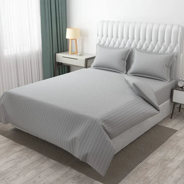 Silver_Grey_Microfiber_Soft_Cotton_King_Size_Double_Bedsheet_Set_With_2_Pillow_Covers__Satin_Striped_Ideal_Hotels_And_Guest_Rooms