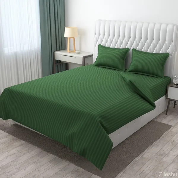 Green_Glace_Cotton_Satin_Striped_Bed_Sheet_With_2_Pillow_Covers_Bedding_Set_For_Double_Bed_King_Size_Hotels_And_Guest_Rooms