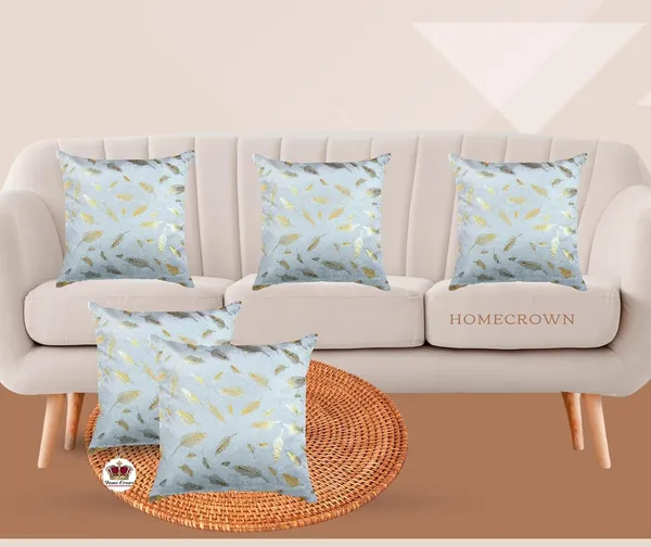 Set_Of_5_Grey_Velvet_Cushion_Covers_|_Feather_Print_Decorative_Faux_Fur_Covers_|_For_Couch_&_Sofa