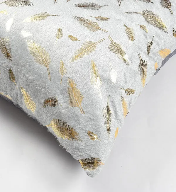 Set_Of_5_Grey_Velvet_Cushion_Covers_|_Feather_Print_Decorative_Faux_Fur_Covers_|_For_Couch_&_Sofa