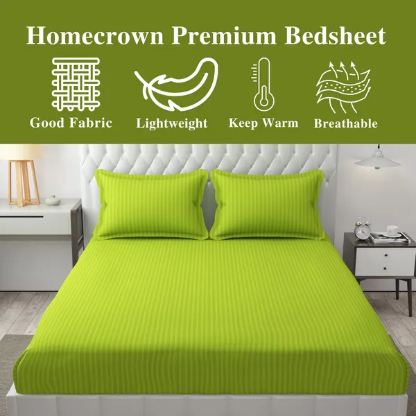Light_Green_Microfiber_Soft_Cotton_King_Size_Double_Bedsheet_Set_With_2_Pillow_Covers__Satin_Striped_Hotels_And_Guest_Rooms