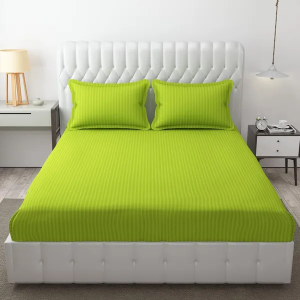 Light_Green_Microfiber_Soft_Cotton_King_Size_Double_Bedsheet_Set_With_2_Pillow_Covers__Satin_Striped_Hotels_And_Guest_Rooms