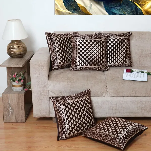 Set_Of_5_Brown_Velvet_Cushion_Covers_Ethnic_Floral_Jaal_Decorative_Pillow_Covers_For_Sofa_Couch_Bed_And_Living_Room