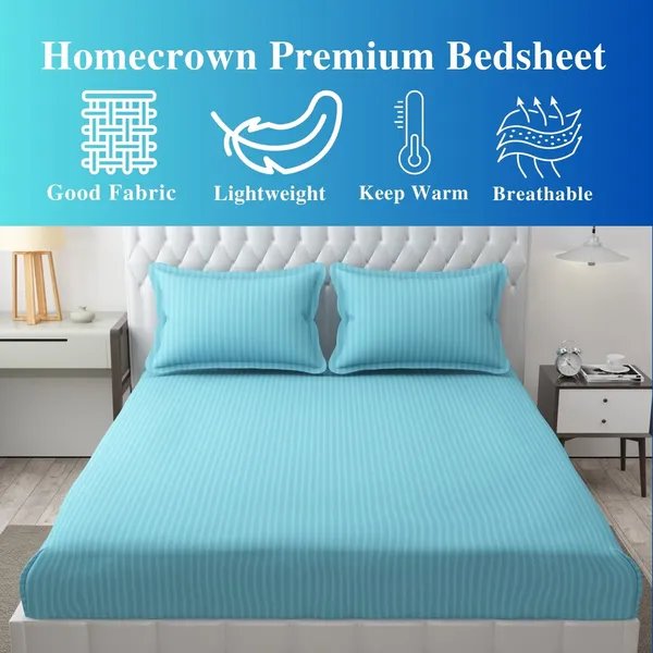 Sky_Blue_Microfiber_Soft_Cotton_King_Size_Double_Bedsheet_Set_With_2_Pillow_Covers__Satin_Striped_Ideal_Hotels_And_Guest_Rooms