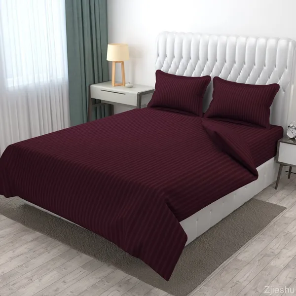 Wine_Microfiber_Soft_Cotton_King_Size_Double_Bedsheet_Set_With_2_Pillow_Covers_Satin_Striped_Ideal_Hotels_And_Guest_Rooms